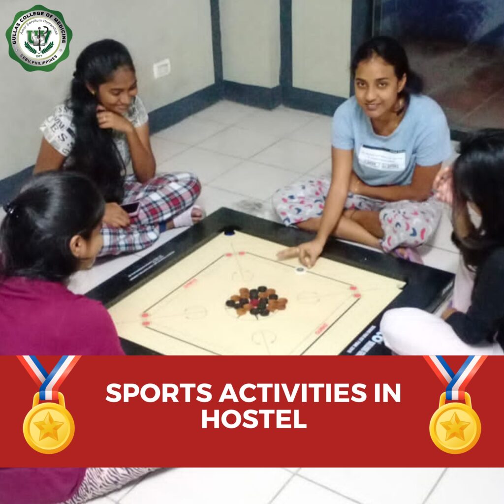 Students playing carom in UV Gullas College of Medicine hostel